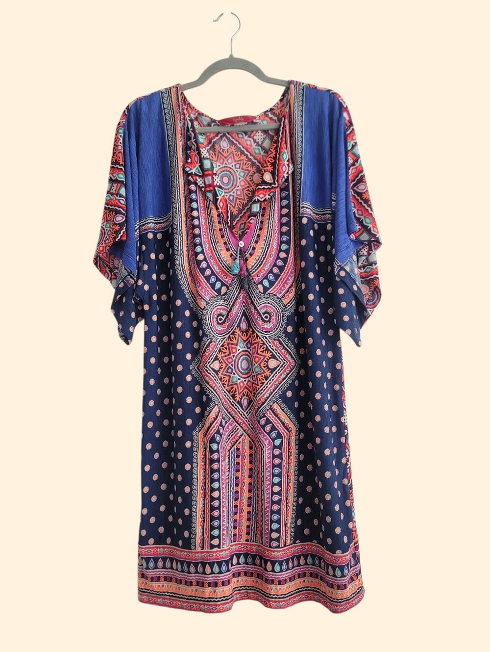Tigerlily Colorful Boho Swim Cover Up‎ Geometric Mixed Print Mini Dress Medium